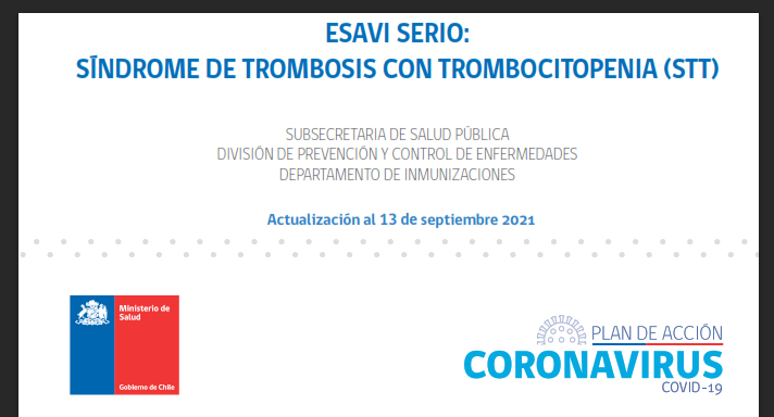 Gobierno y Ministerio de salud de Chile reconoce: ESAVI SERIO: SÍNDROME DE TROMBOSIS CON TROMBOCITOPENIA